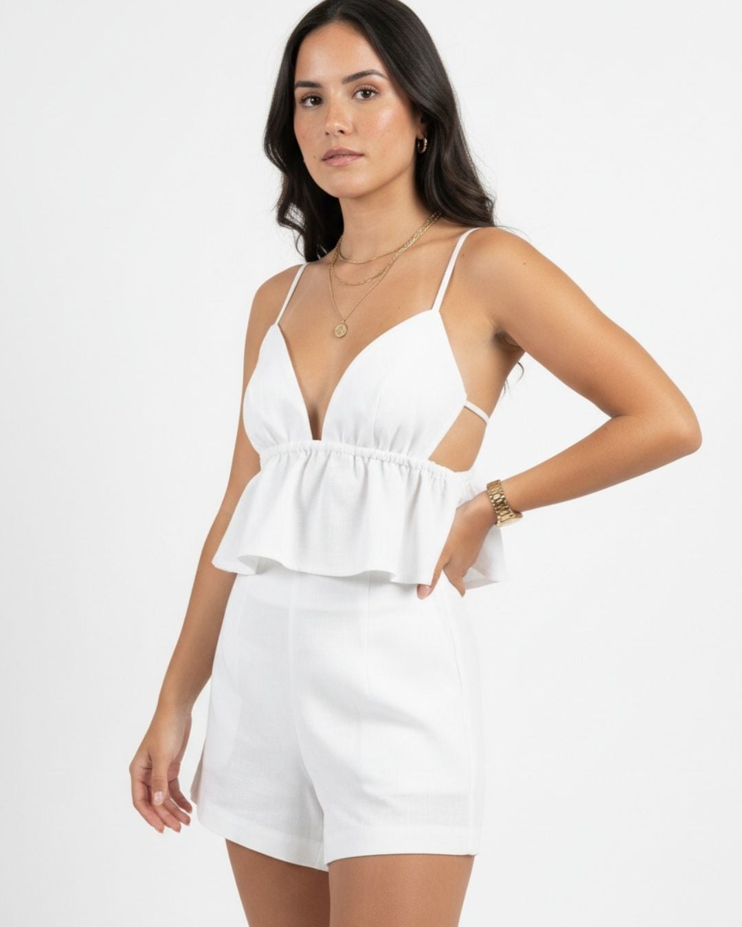 AI-generated fashion lookbook photo with lifestyle pose