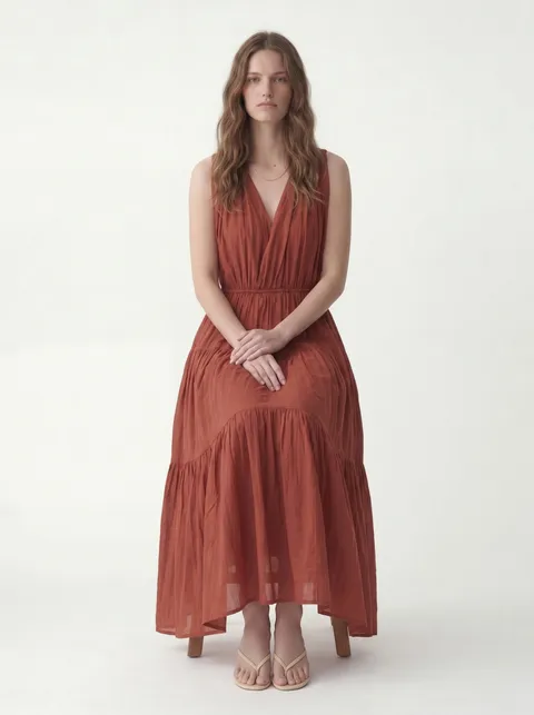 AI-generated on-model fashion photo angle 5 from flat lay input