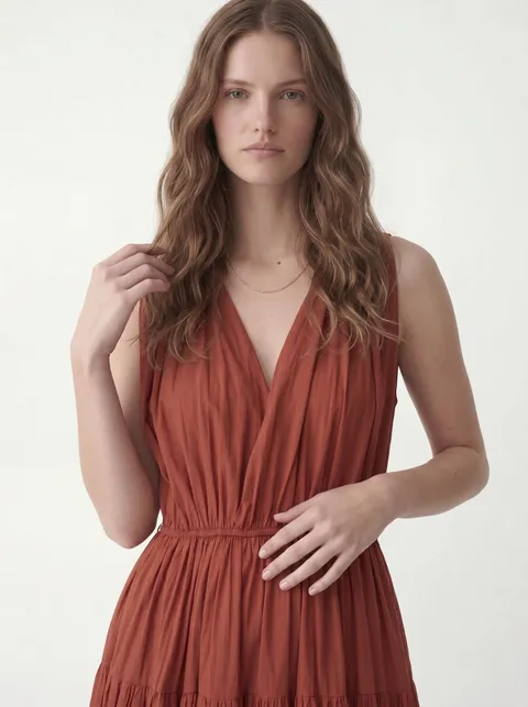 AI-generated on-model fashion photo angle 7 from flat lay input